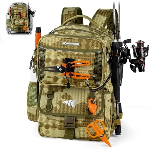 KastKing BaitSpace 50L Fishing Tackle Backpack with Removable Bait Binder,2 Rod Holders Storage Fishing Gear and Equipment