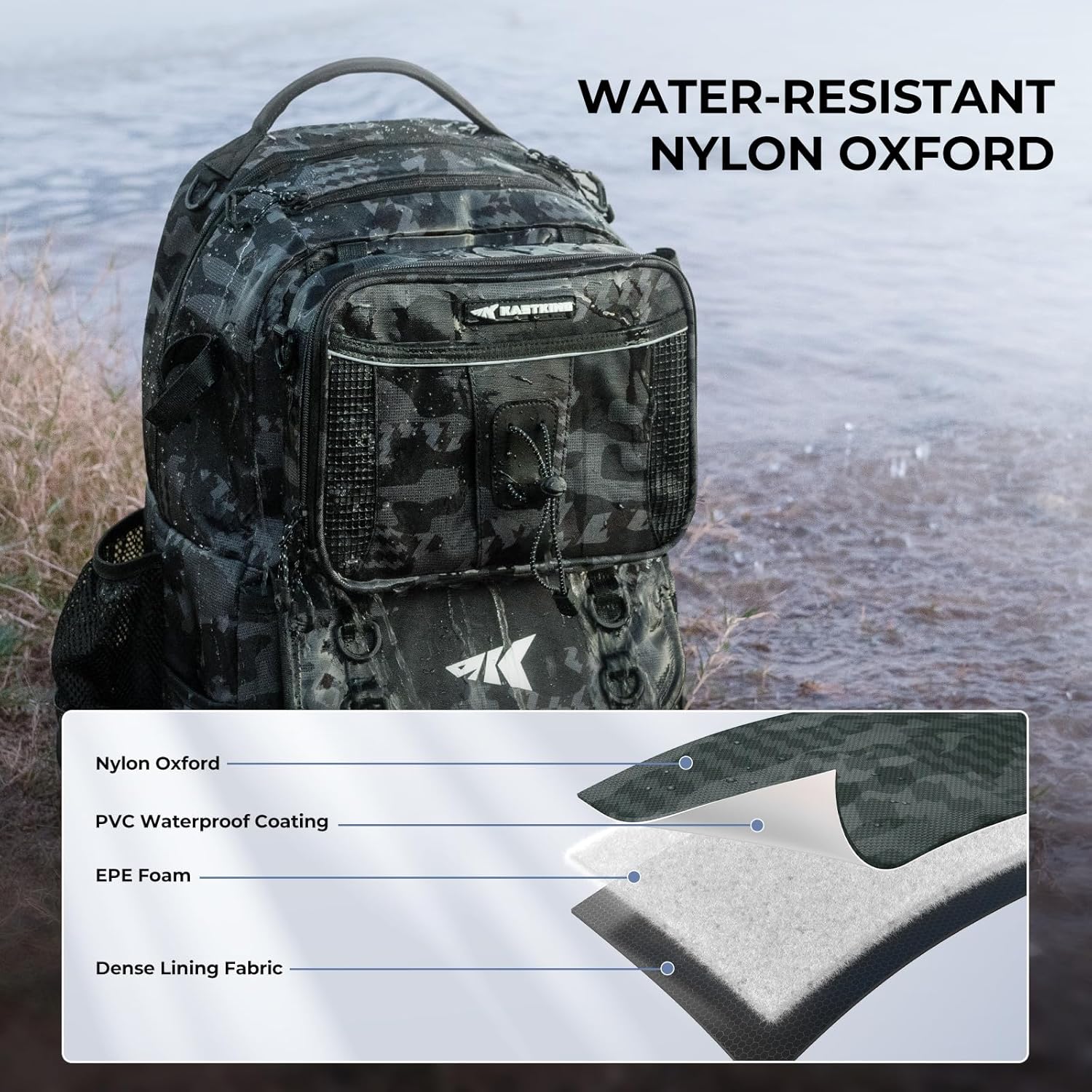 KastKing BaitSpace 50L Fishing Tackle Backpack with Removable Bait Binder,2 Rod Holders Storage Fishing Gear and Equipment