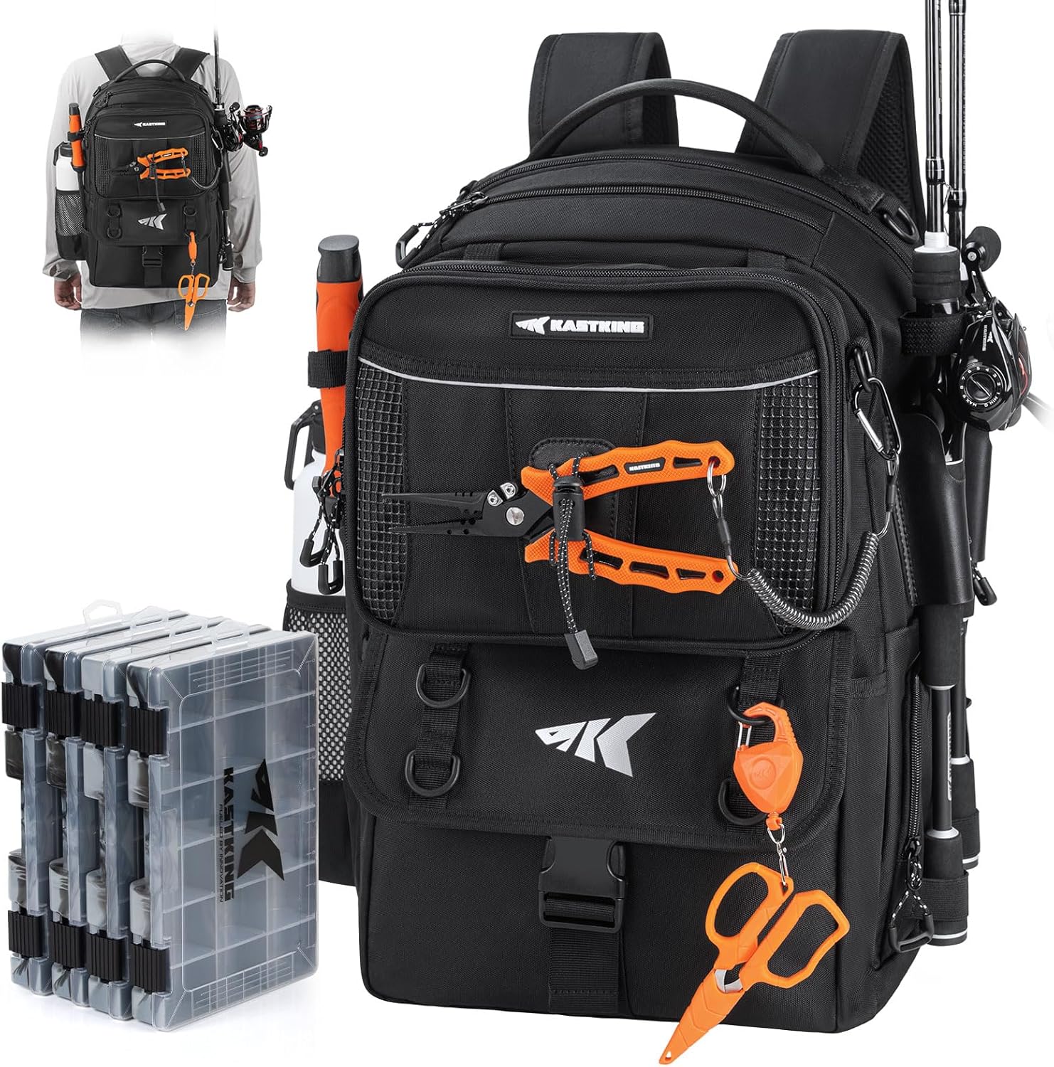 KastKing BaitSpace 50L Fishing Tackle Backpack with Removable Bait Binder,2 Rod Holders Storage Fishing Gear and Equipment